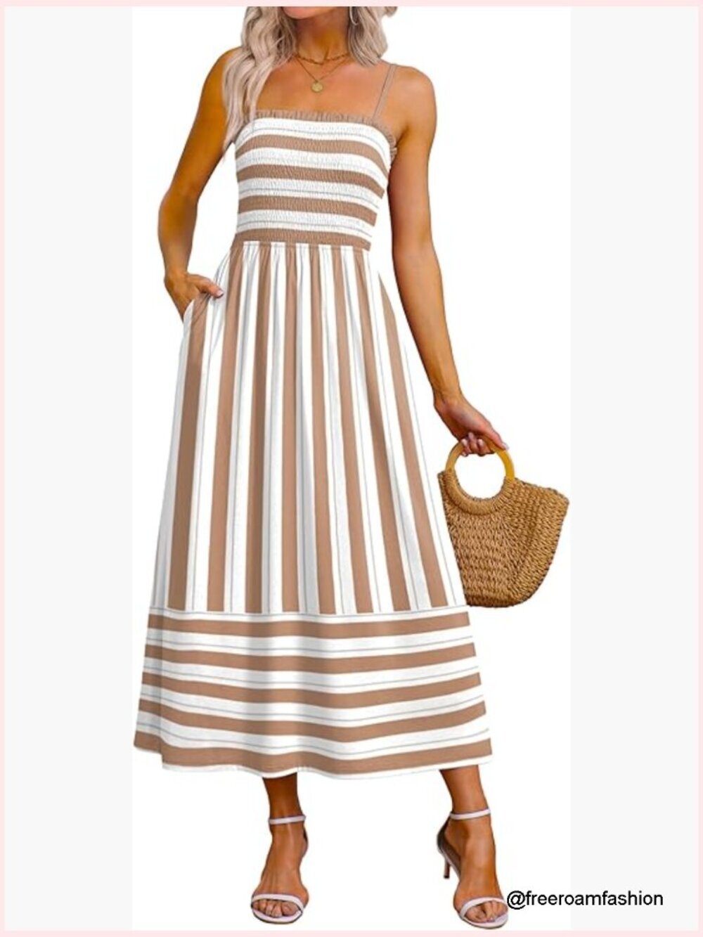Spaghetti Strap Maxi Dress with Smocked Top and Pockets